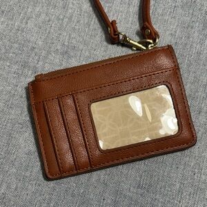 Brown faux Leather Card Holder with Strap